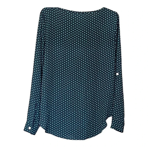 Ann Taylor Loft Long Sleeve‎ Blouse, Navy with Teal Polka Dots, Size XS - Picture 2 of 7